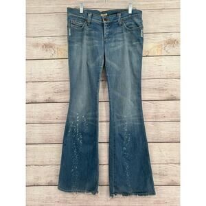 Frankie B. Y2K Distressed Flare Jeans Womens 8 Blue Light Wash Denim